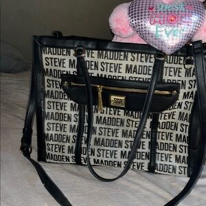 Steve Madden Black and Tan Logo Tote